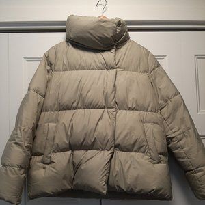Massimo Dutti Beige Quilted Feather Puffer Jacket Medium